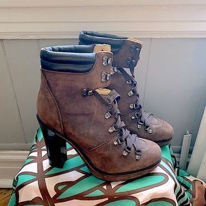 COACH Suede Lace Up Platform Carol Boot Brown 10